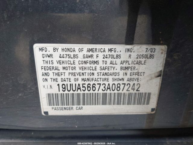 2003 ACURA TL 19UUA56673A087242 Photo 8
