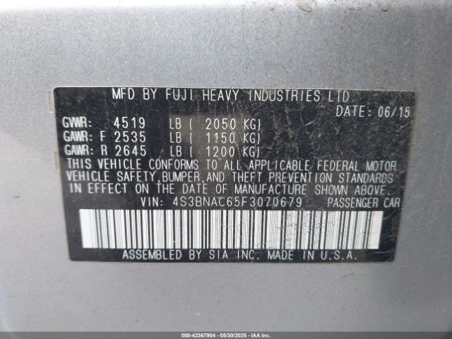 4S3BNAC65F3070679 Subaru 2.5l u5