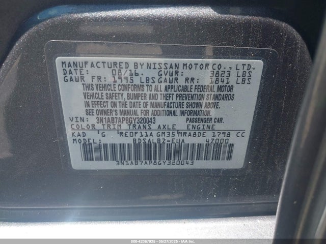 3N1AB7AP8GY320043 Nissan SENTRA S