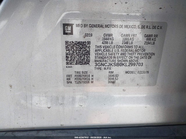 Chevrolet TRAX LS 2019 3GNCJKSB0KL299703 Image 9