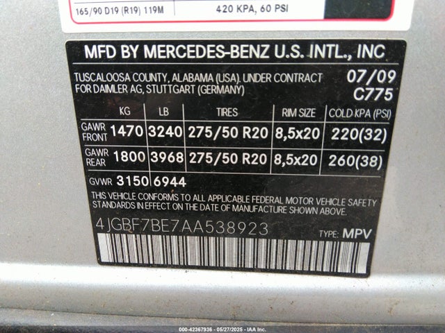 Aukcja sprzedaży 2010 Mercedes-benz Gl 450 4matic, vin: 4JGBF7BE7AA538923, numer aukcji: 42367936