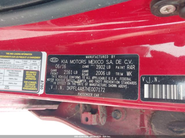 3KPFL4A87HE007172 KIA FORTE EX