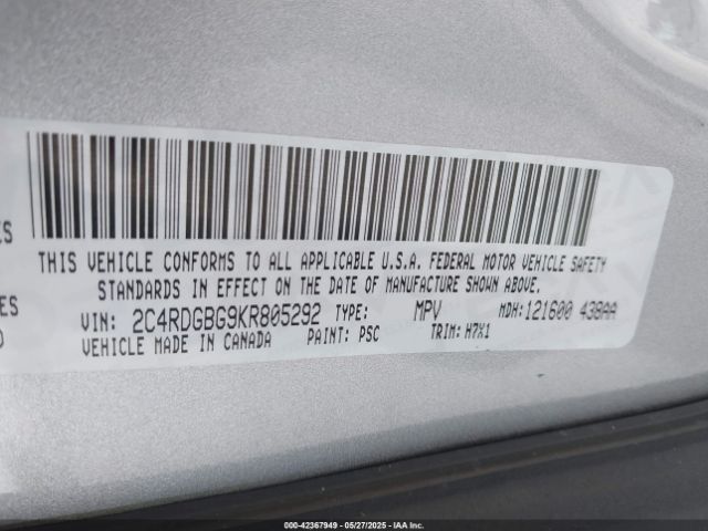 2C4RDGBG9KR805292 Dodge Grand Caravan Se