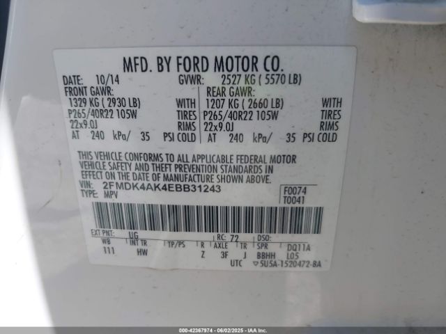 2FMDK4AK4EBB31243 Ford EDGE SPORT
