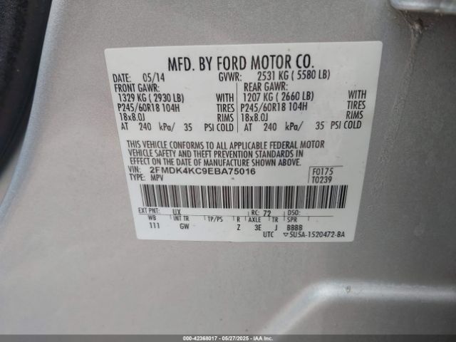 2FMDK4KC9EBA75016 Ford Edge Limited
