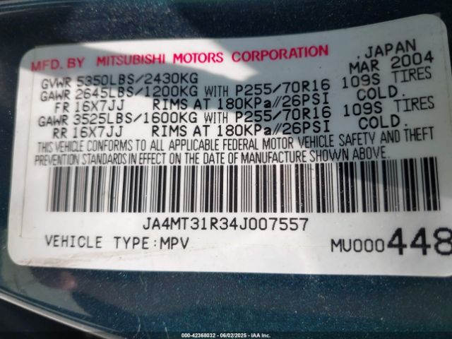 2004 MITSUBISHI MONTERO SPORT JA4MT31R34J007557 Photo 8