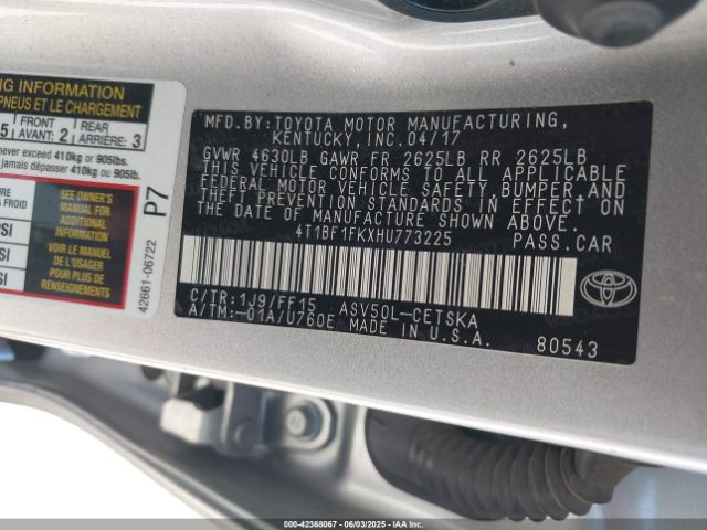 2017 TOYOTA CAMRY 4T1BF1FKXHU773225 Photo 8