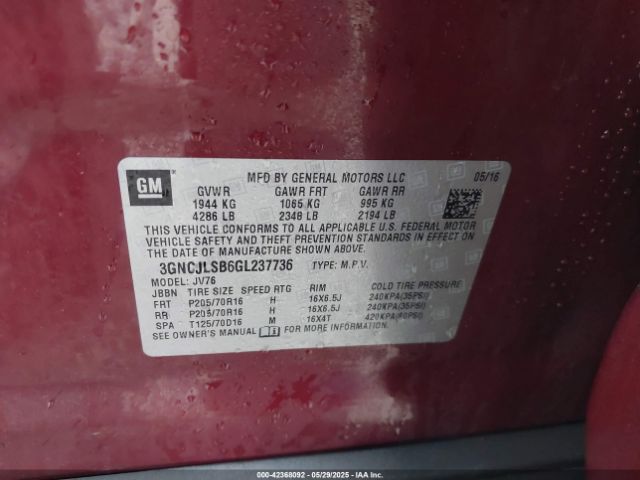 3GNCJLSB6GL237736 Chevrolet Trax Lt