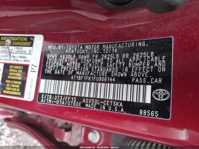 2015 TOYOTA CAMRY 4T1BF1FK1FU906144 Photo 8