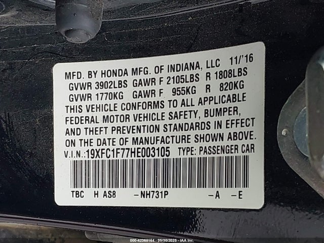 Honda l15b7 2017 19XFC1F77HE003105 Image 9