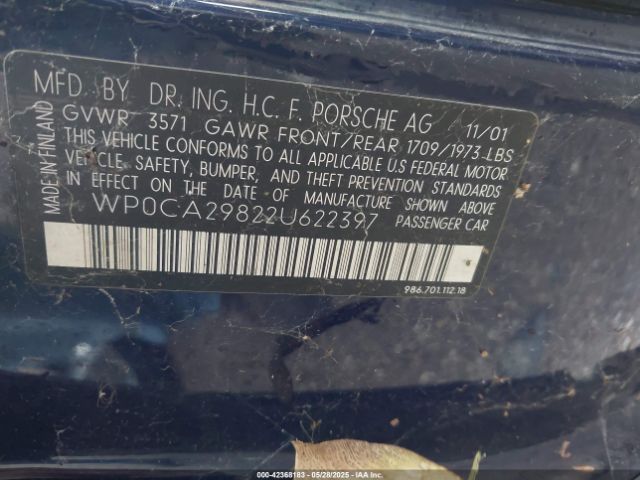 2002 PORSCHE BOXSTER WP0CA29822U622397 Photo 8