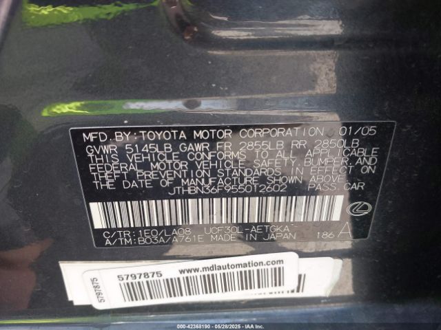 2005 LEXUS LS 430 JTHBN36F955012602 Photo 8