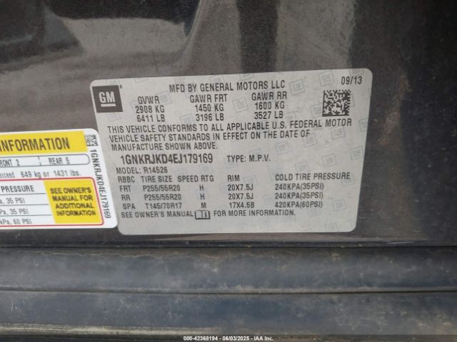 1GNKRJKD4EJ179169 Chevrolet Traverse Ltz
