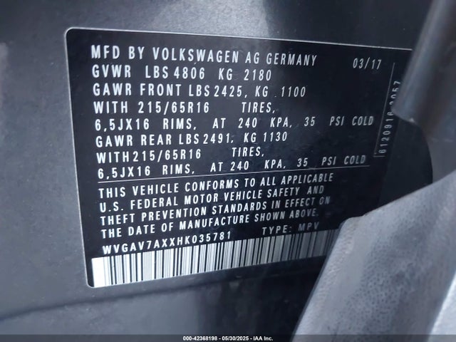 WVGAV7AXXHK035781 Volkswagen 2.0 tsi
