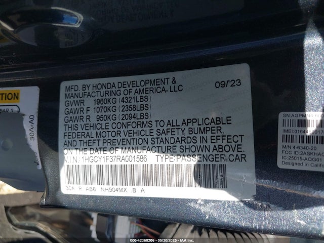 1HGCY1F37RA001586 Honda l15be
