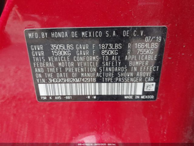 2019 HONDA FIT 3HGGK5H82KM742918 Photo 8