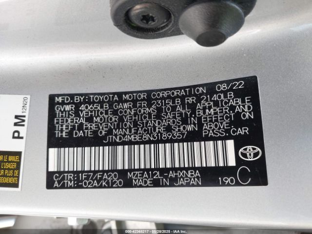 2022 TOYOTA COROLLA JTND4MBE8N3189357 Photo 8