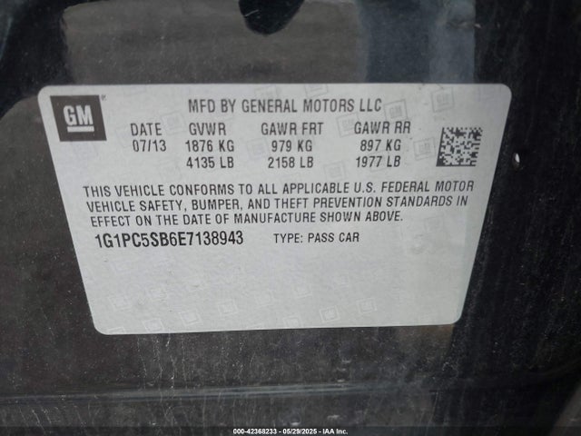 1G1PC5SB6E7138943 Chevrolet Cruze 1lt Auto
