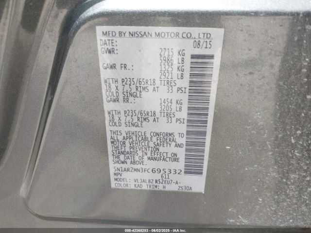 5N1AR2MN3FC695332 Nissan 2015