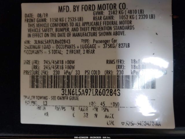 2020 LINCOLN MKZ 3LN6L5A97LR602843 Photo 8