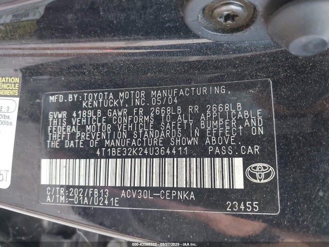 2004 TOYOTA CAMRY 4T1BE32K24U364411 Photo 8