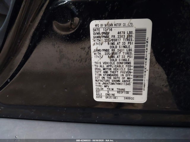 JN8AT2MV7HW011345 Nissan ROGUE S