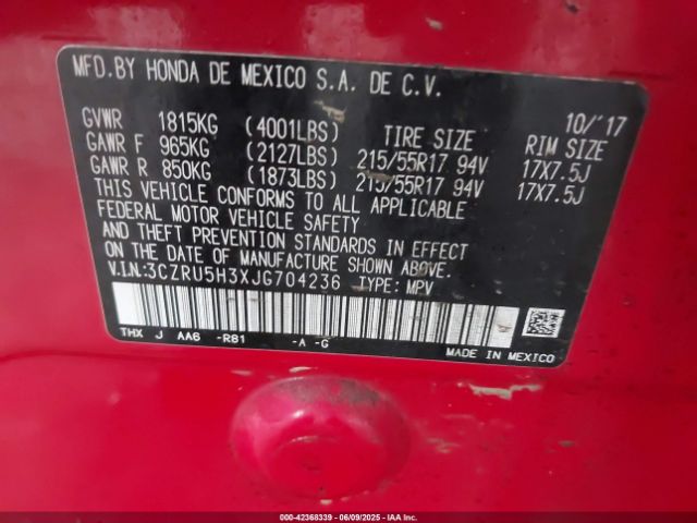 3CZRU5H3XJG704236 Honda HR-V LX