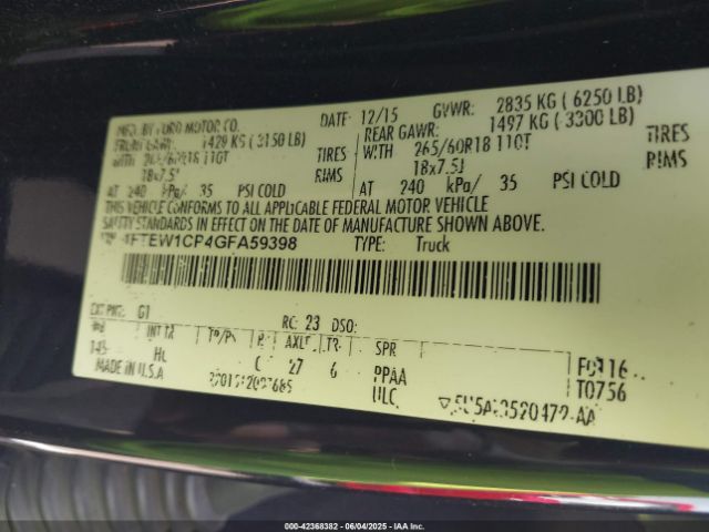 1FTEW1CP4GFA59398 Ford F-150 Lariat