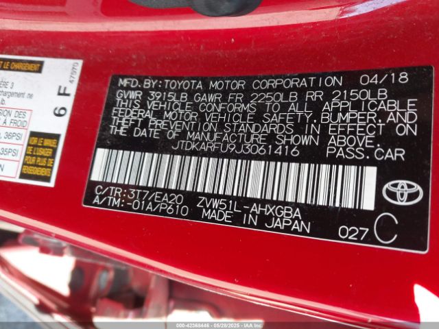 JTDKARFU9J3061416 Toyota Prius Four