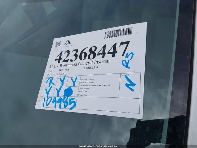 5YFBURHE4GP552375 Toyota Corolla L/le/le Plus/le Premium/s/s Plus/s Premium/s W/special Edition Pkg