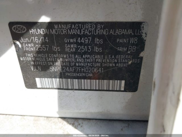 5NPE24AF7FH020641 Hyundai SONATA SE
