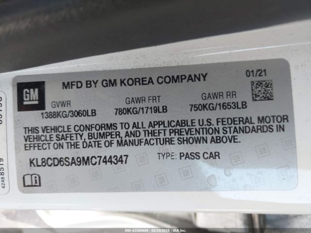 KL8CD6SA9MC744347 Chevrolet lv7 - mfi, variable valve timing, alum, gen 1 var 1