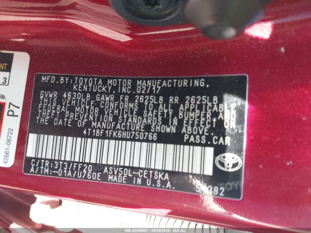 4T1BF1FK6HU750766 Toyota CAMRY SE