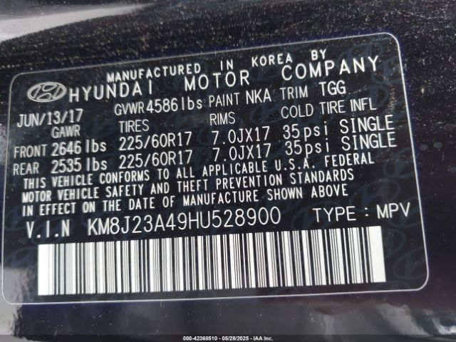 KM8J23A49HU528900 Hyundai TUCSON SE