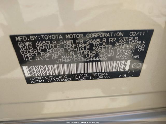 2011 LEXUS ES 350 JTHBK1EG3B2444686 Photo 8
