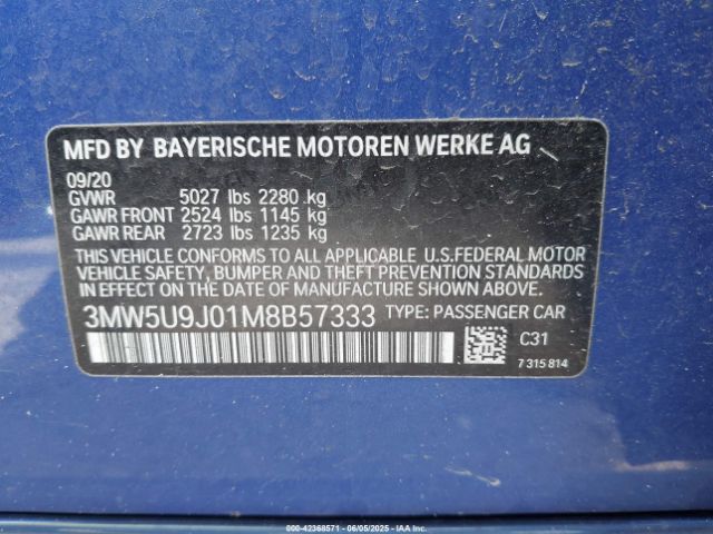 3MW5U9J01M8B57333 BMW 3 Series M340i Xdrive