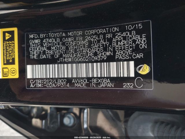 JTHBW1GG6G2109379 Lexus ES 300H