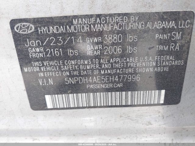 5NPDH4AE5EH477996 Hyundai dohc mpi nu
