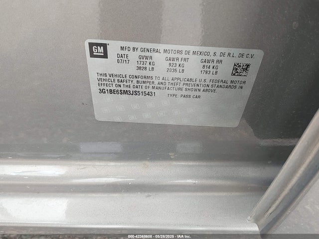3G1BE6SM3JS515431 Chevrolet Cruze Lt Auto