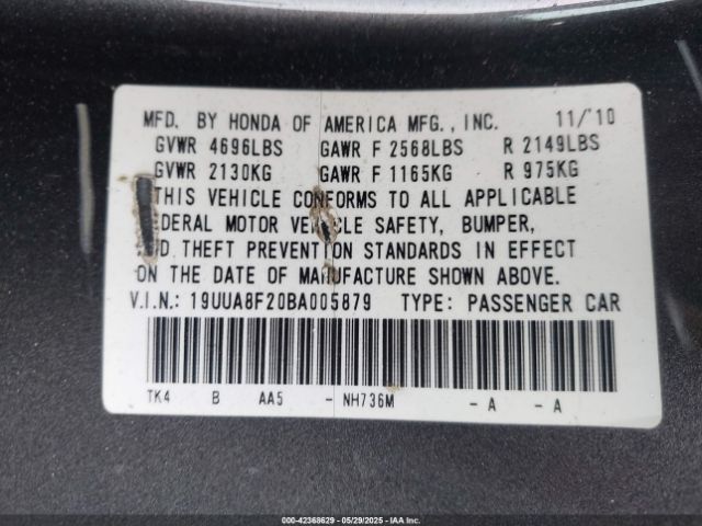 2011 ACURA TL 19UUA8F20BA005879 Photo 8