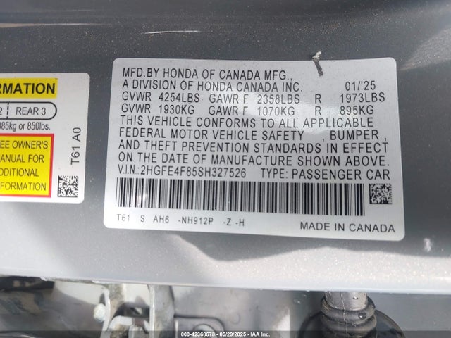 Honda lfc3 2025 2HGFE4F85SH327526 Image 9