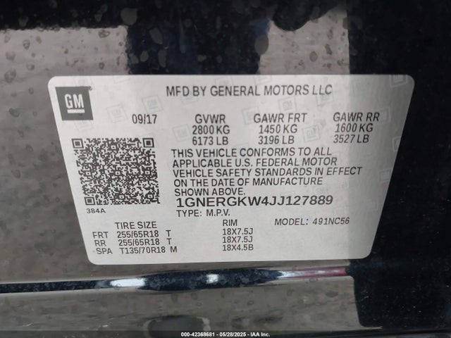 1GNERGKW4JJ127889 Chevrolet Traverse 1lt