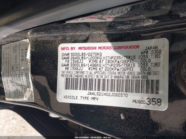 2002 MITSUBISHI MONTERO SPORT JA4LS21H02J060570 Photo 8