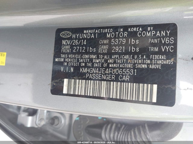 KMHGN4JE4FU065531 Hyundai gasoline 3.8 dohc mpi lambda