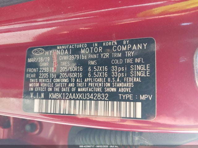 KM8K12AAXKU342832 Hyundai mpi nu