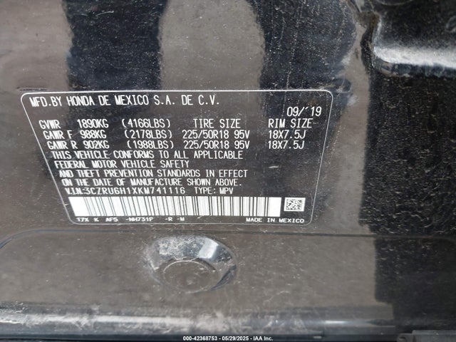 3CZRU6H1XKM741116 Honda r18z9