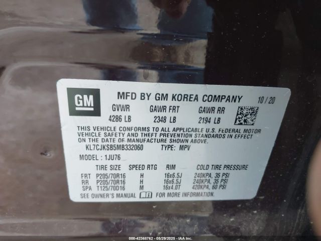 2021 CHEVROLET TRAX KL7CJKSB5MB332060 Photo 8
