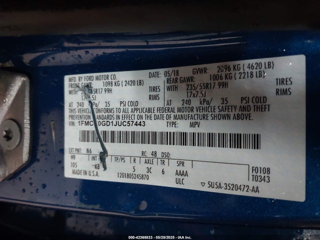 Aukcja sprzedaży 2018 Ford Escape Se, vin: 1FMCU0GD1JUC57443, numer aukcji: 42368833