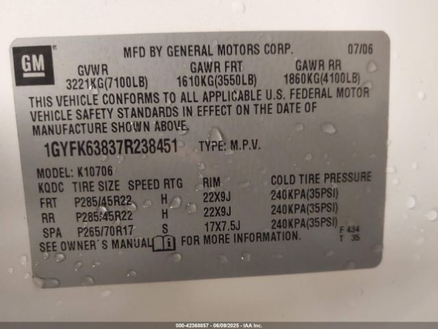 2007 CADILLAC ESCALADE 1GYFK63837R238451 Photo 8