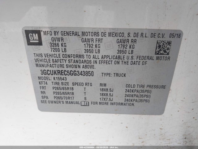 3GCUKREC5GG343850 Chevrolet l83 - sidi, vvt, afm, e85 max, aluminum